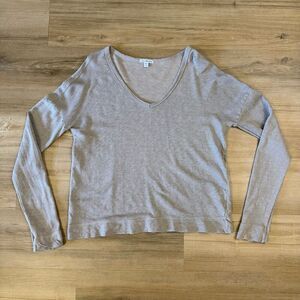 James Perse Women’s Gray Pullover V Neck Sweater Size 4 Minimalist LA Luxury Fit